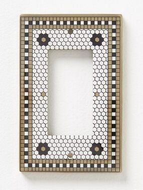 Anthropologie Bistro Tile 24k Gold Accent Single Rocker Switch Plate Black